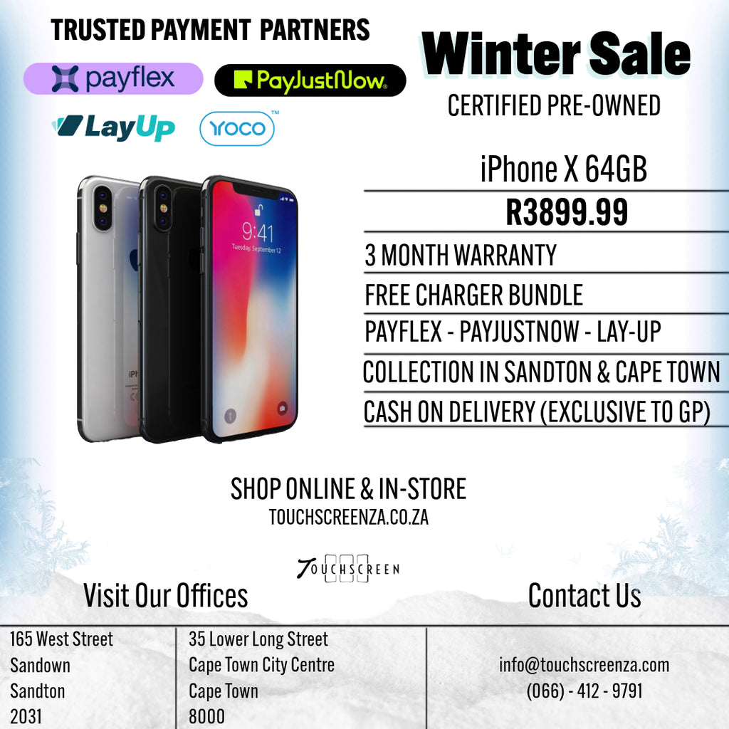 Winter Sale - iPhone X 64GB  (Assorted Colours) - CPO